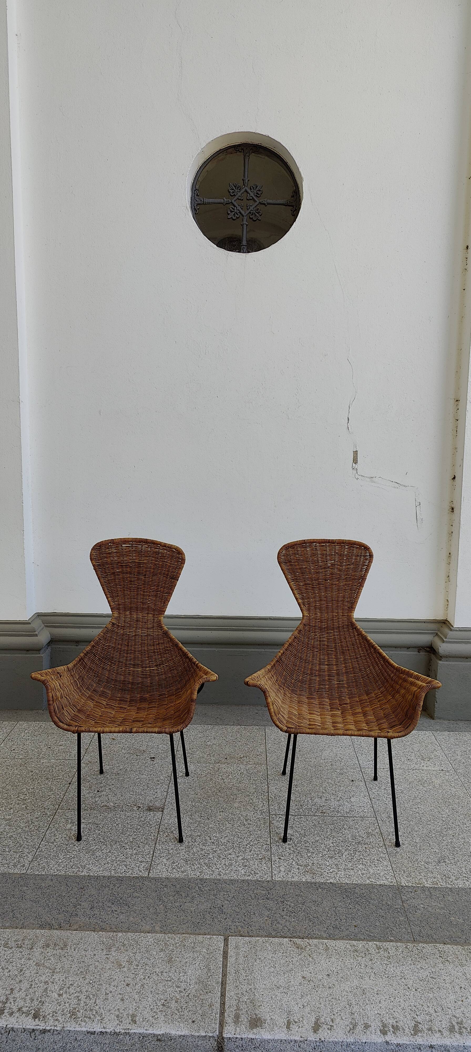 pair of Italian wicker chairs