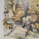 Watercolor on cream paper PARIS Place du Tertre Sacré Coeur. Work signed Marius GIRARD (1960s)
