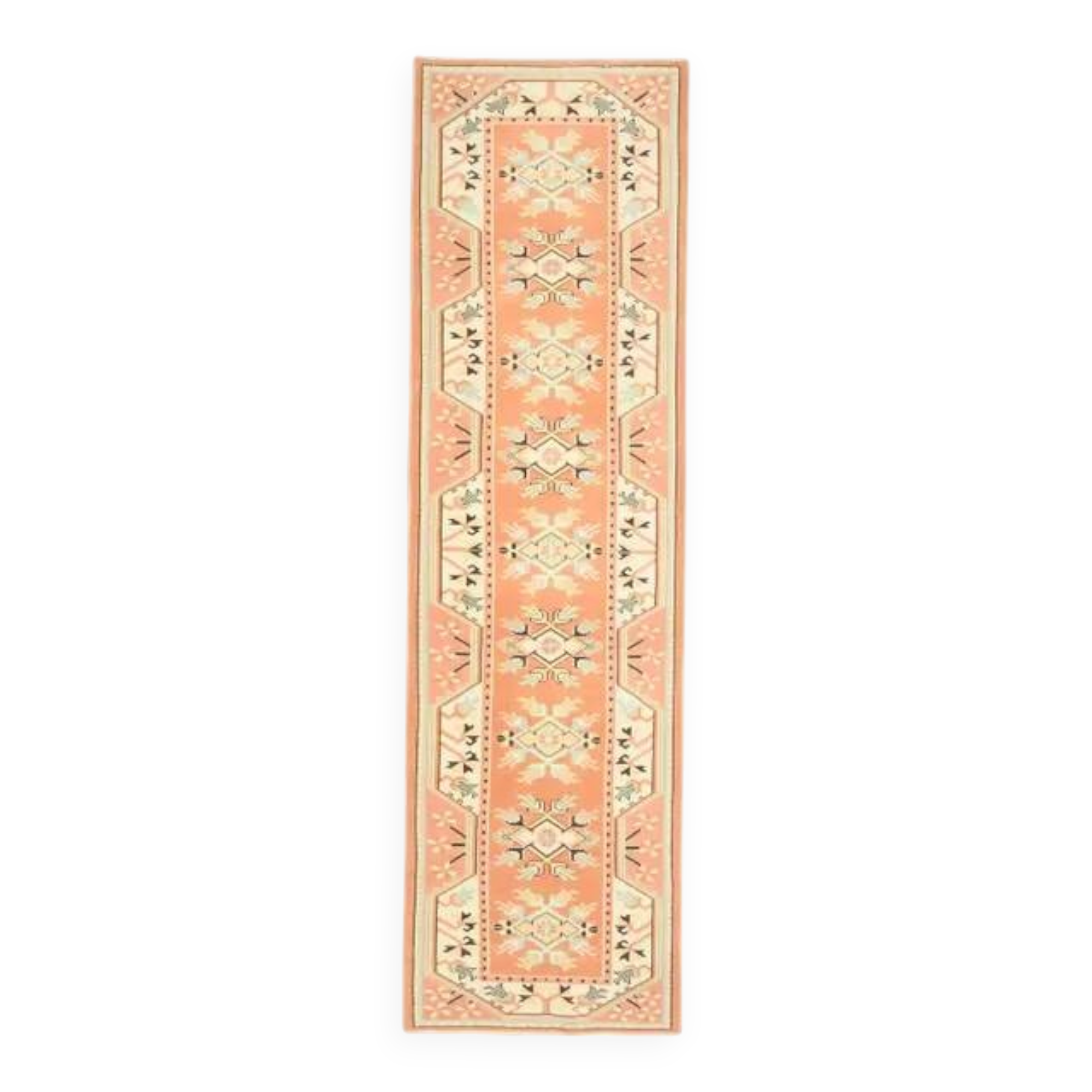 Vintage Turkish Hand-Knotted Wool Cotton Orange Runner Rug 77x276