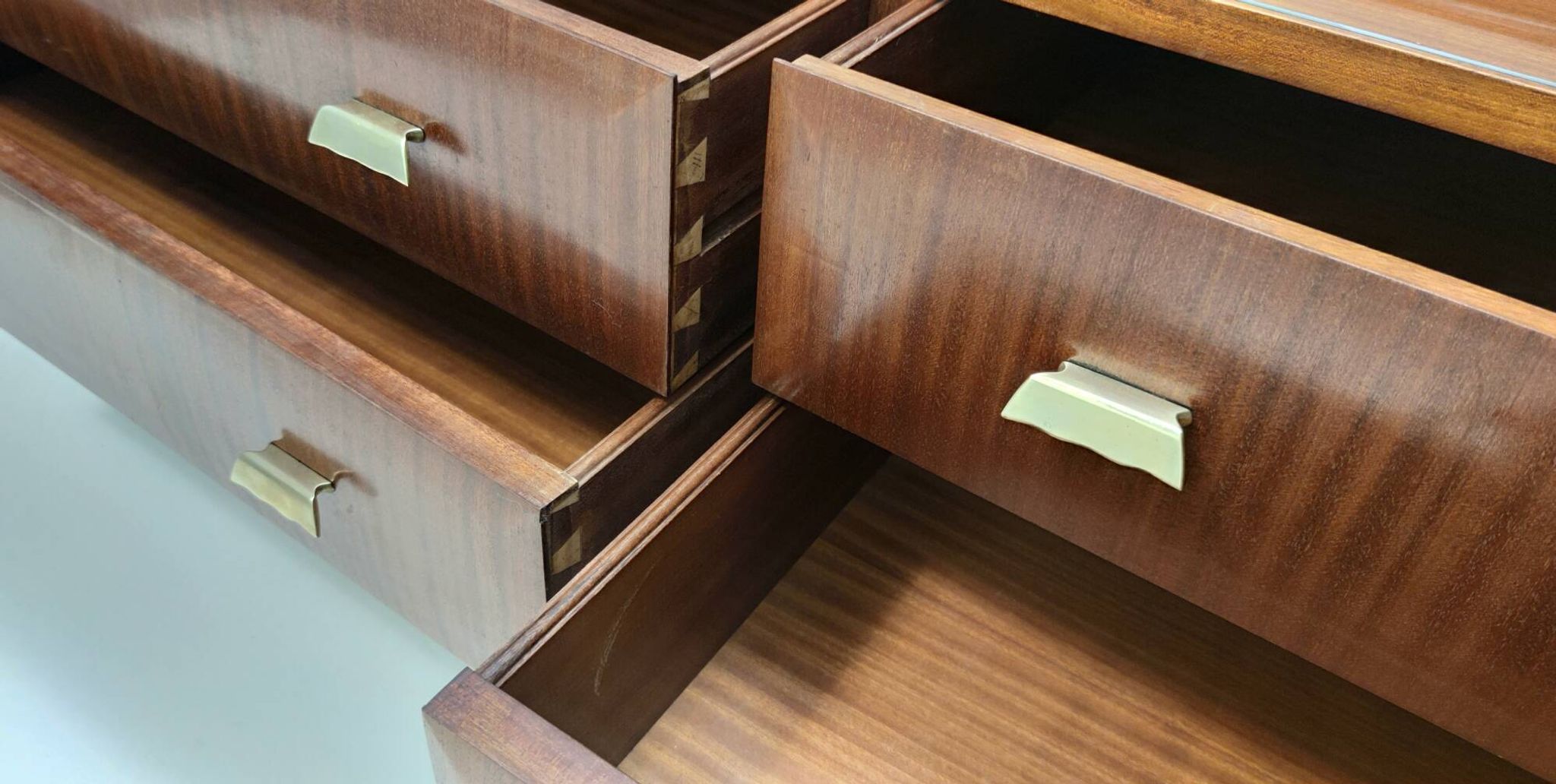 High-Quality Walnut Chest of Drawers with a Thick Glass Top, Italy