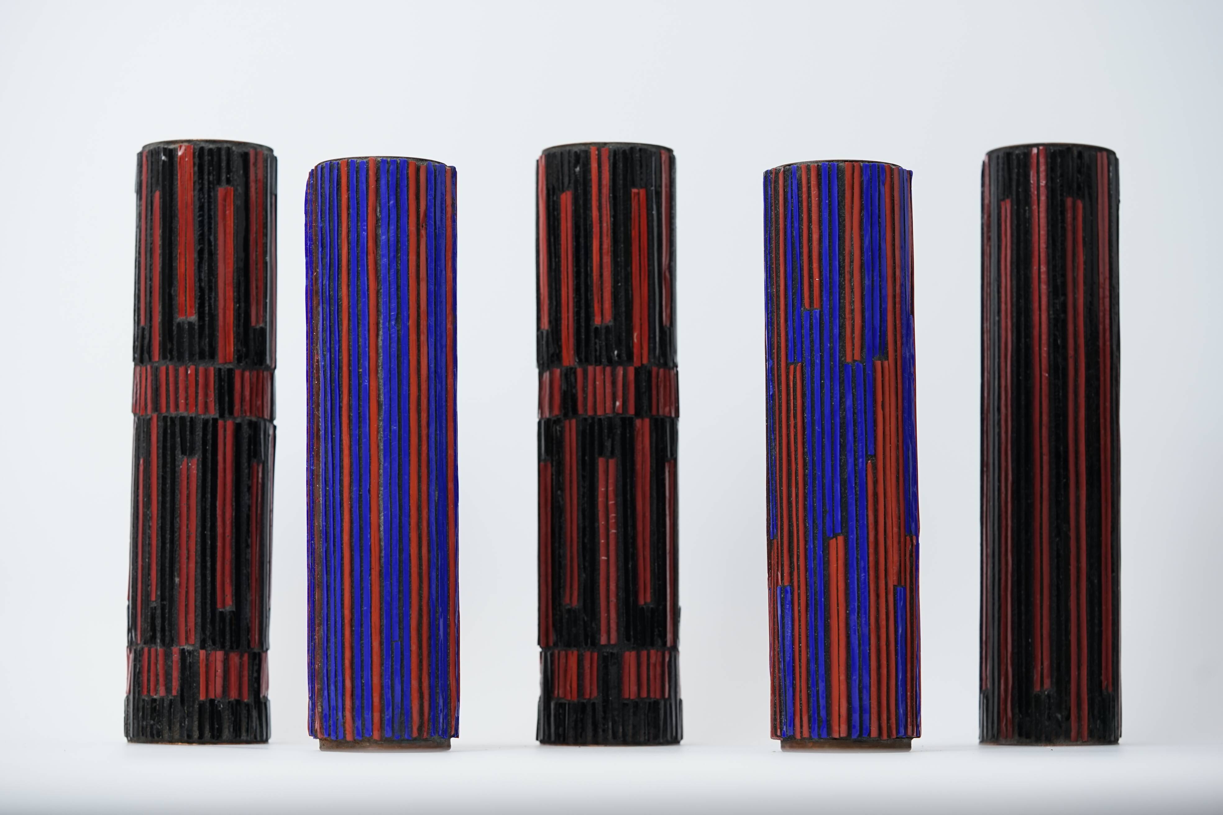 Mid Century Modern Pottery Mosaic Vases by Ritter, 1960s, Set of 5