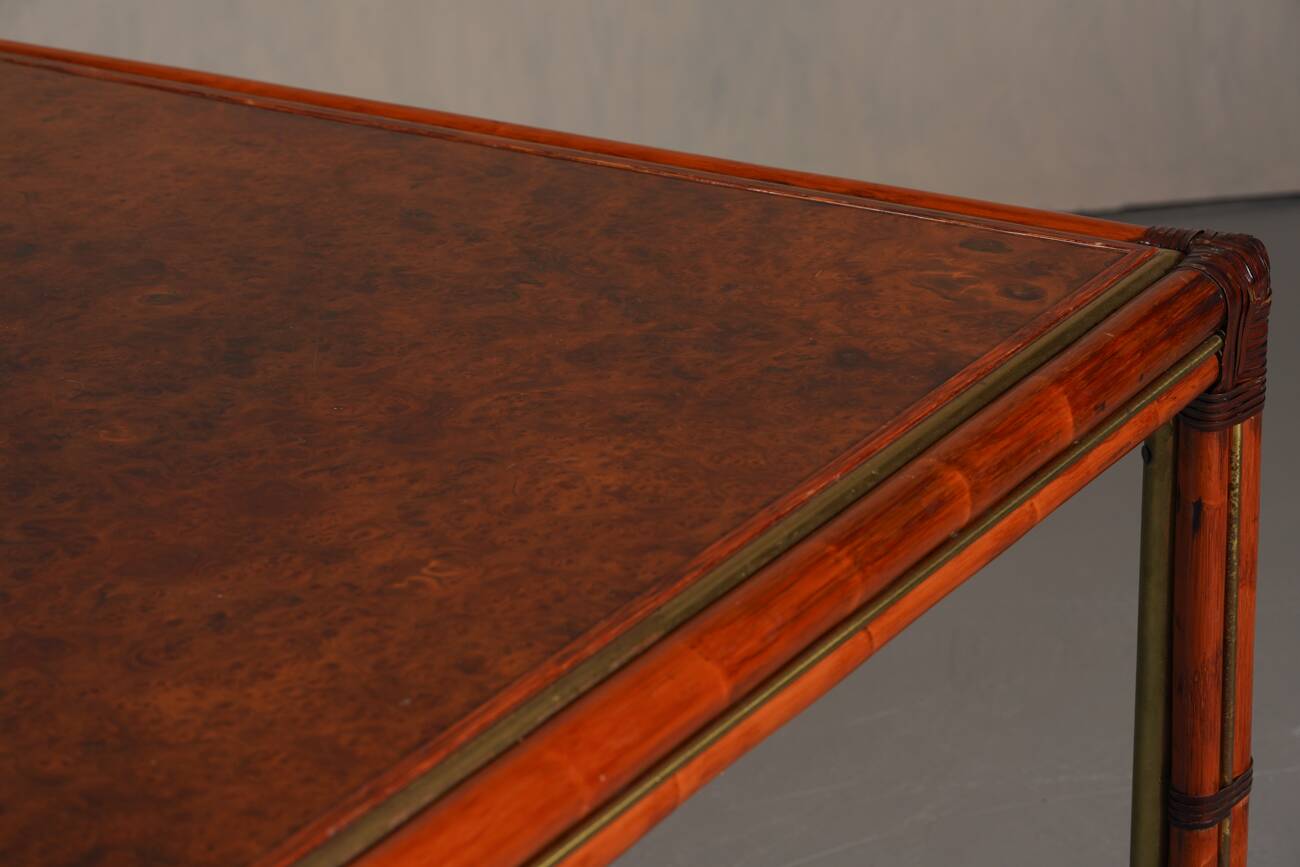 Table à manger carrée vintage en frêne de burl par Alberto Smania pour Studio Smania Interni, Italie, années 1960.