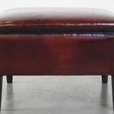 Large square sheepskin leather ottoman with a beautiful patina