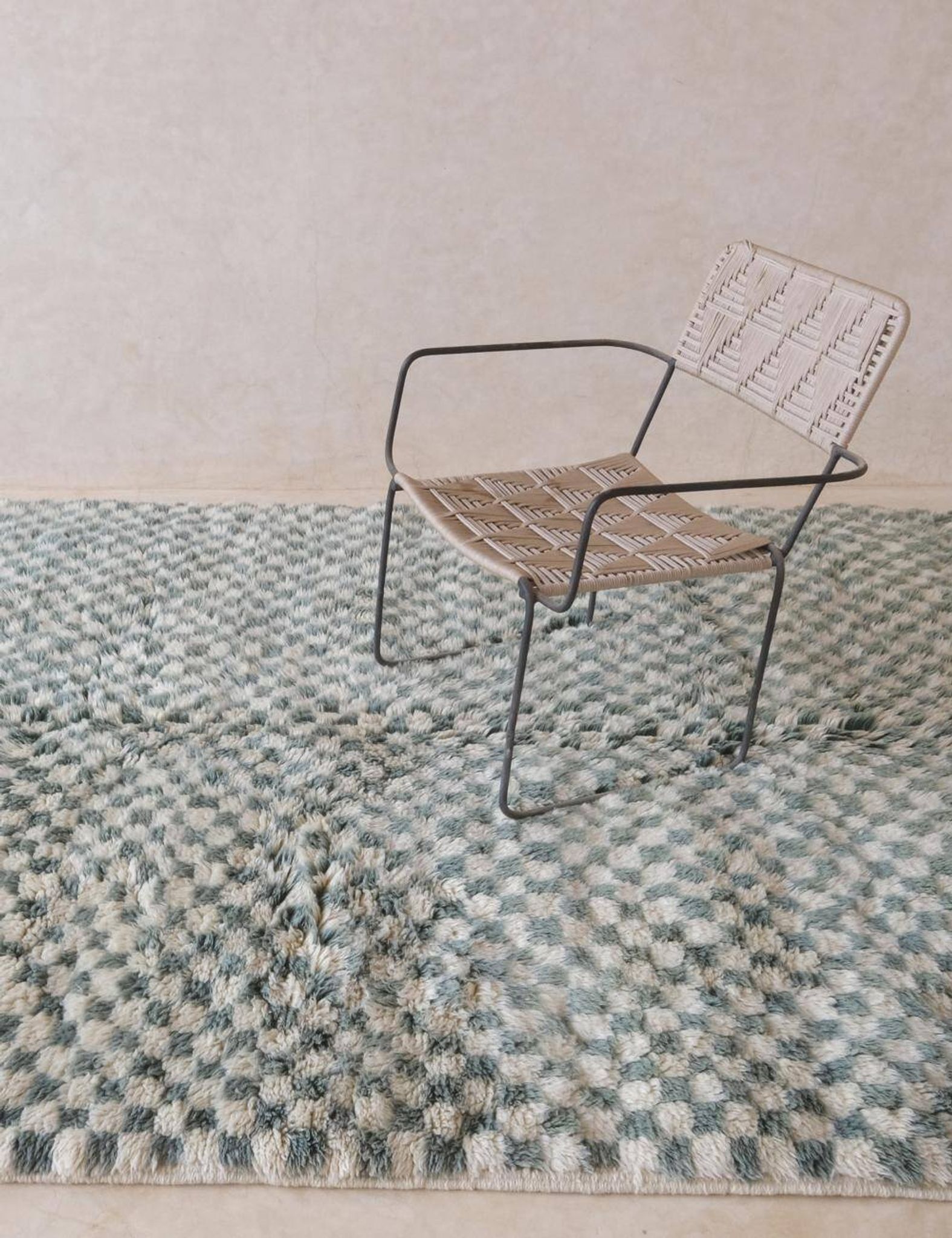 Tapis Vert Sauge à Damier Beni Mrirt - 276 x 179 cm