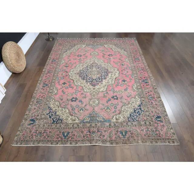 1970s vintage Persian handmade wool cotton pink oversized area rug  223x313