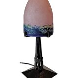 Art Nouveau lamp in marble glass in pink, blue and green hues.