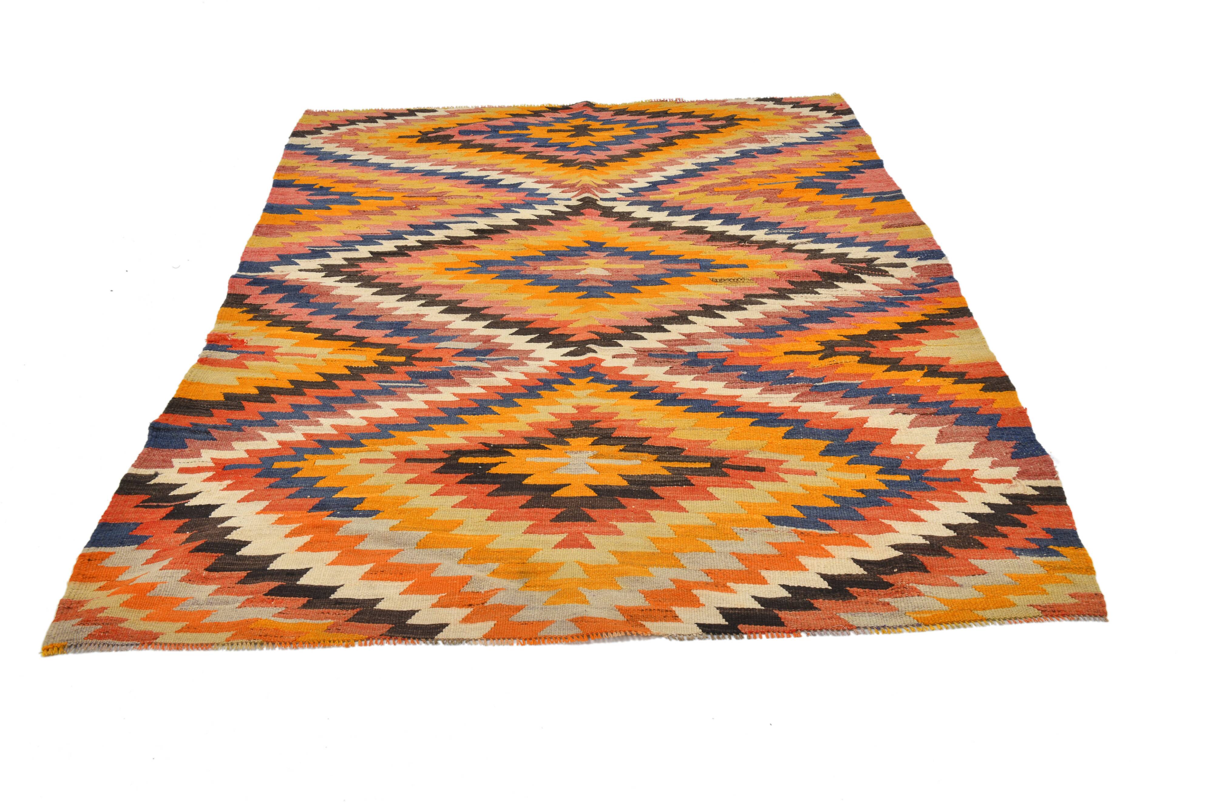 5x6 Green & Blue Tribal Hand Woven Kilim Area Rug, 160x190Cm