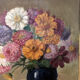Tableau nature morte années 30 "fleurs et pommes"