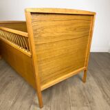 Bohemian wooden and rattan children's bed from the 60s