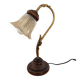 Lampe à poser col de cygne dorée et verre tulipe ambrée