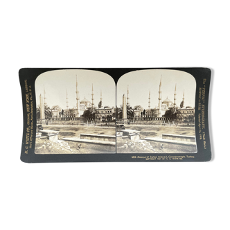 Old photography stereo, stereograph, luxury albumine 1903 Sultan Ahmed Mosque 1st