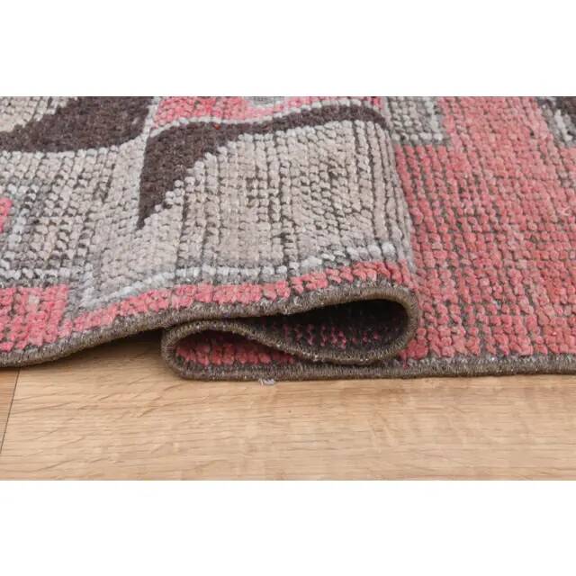 1970s Vintage Turkish Oushak Handmade Wool Cotton Pink Runner Rug 89x279