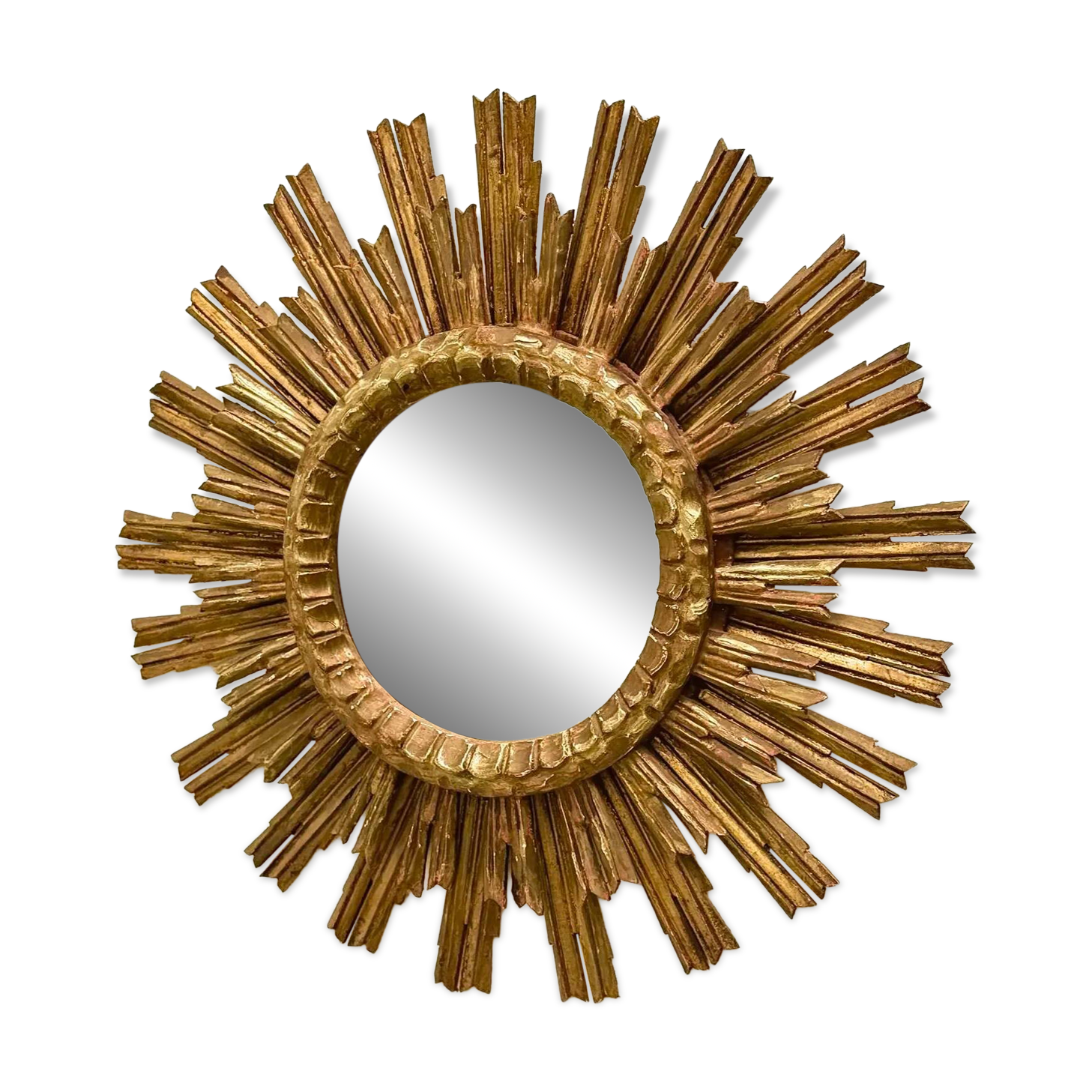 Large sun mirror in gilded wood, 1960
