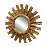 Grand miroir soleil en bois doré, 1960