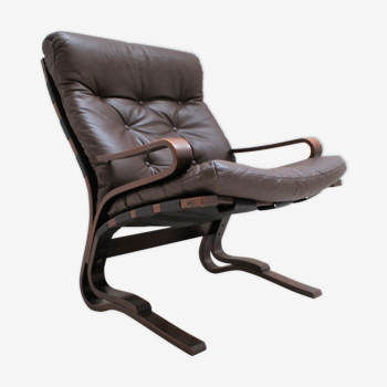 Fauteuil Pirate en cuir marron foncé