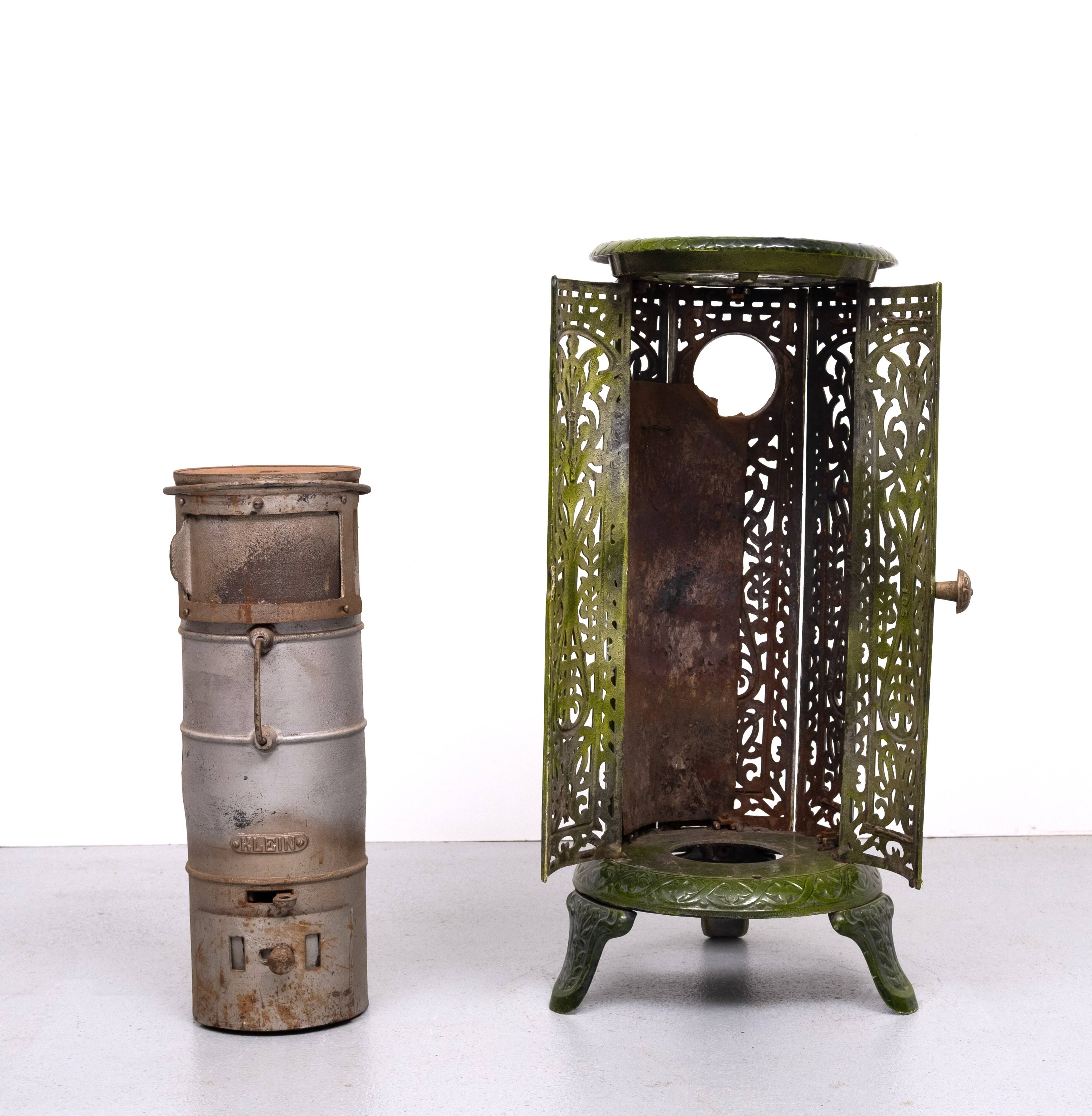 19th Century French Green Enameled Cast Iron Heater Stove