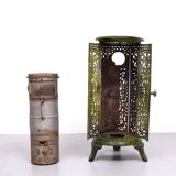 19th Century French Green Enameled Cast Iron Heater Stove