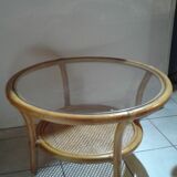 Rattan coffee table and glass tray canage
