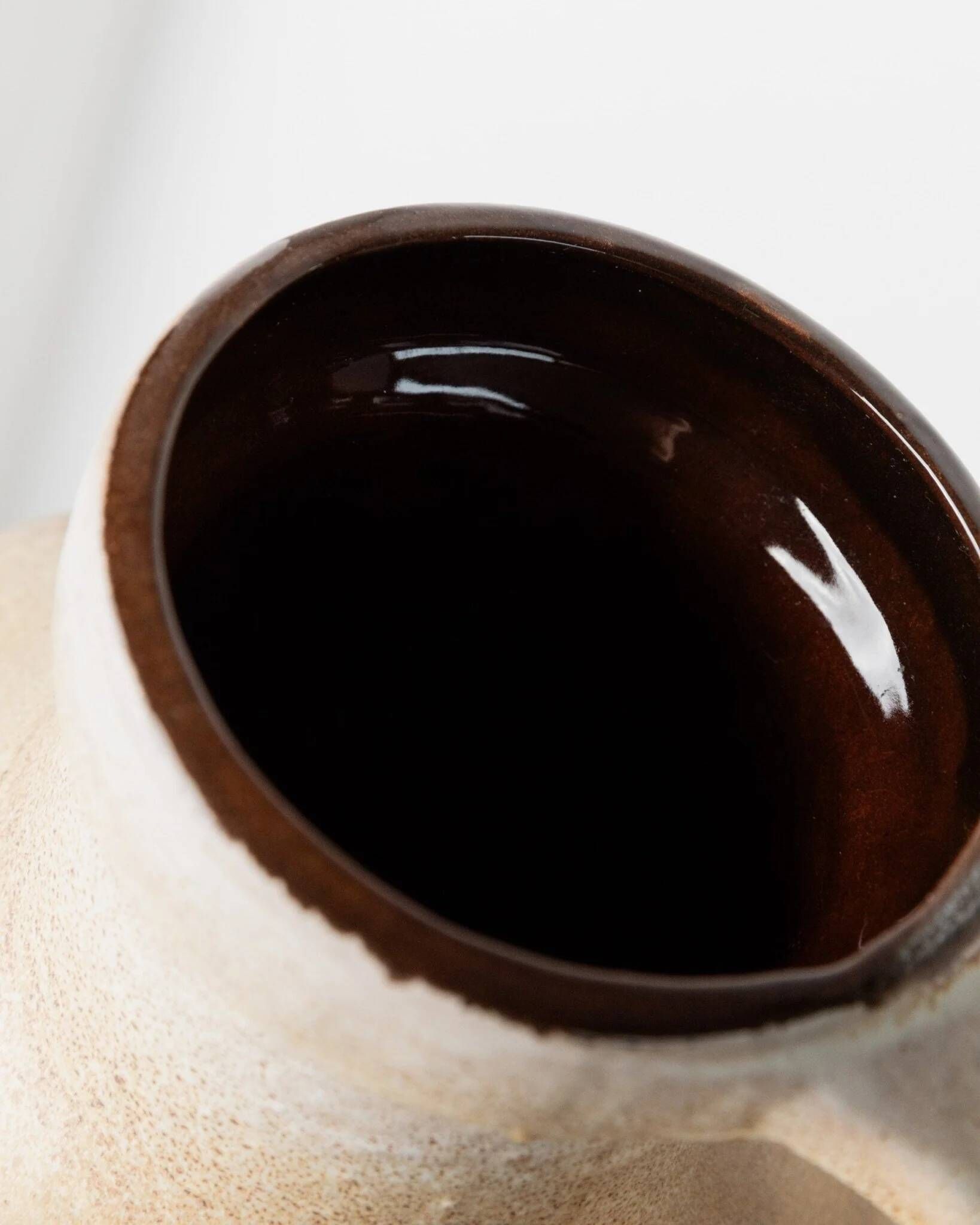XXL Scheurich ceramic vase with beige-brown gradient glaze, jug with handle, 1970s Germany, vintage country-house decor