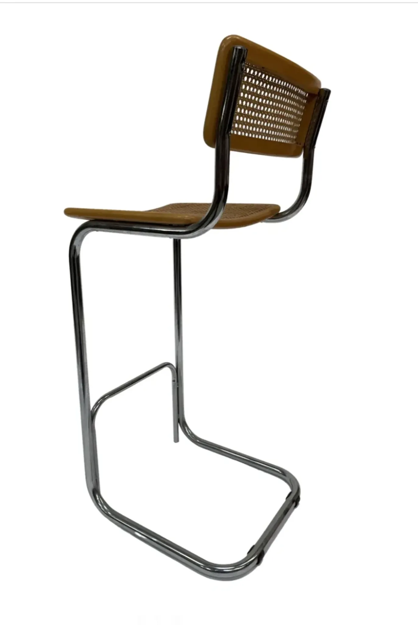 Vintage bar stool 80's Design Cesca style chrome and webbing