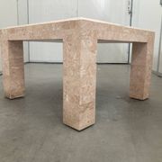 Marble mosaic coffee table '80, salmon and green with brass