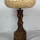 Large brutalist table lamp with rattan shade, Dutch ca 1960s ( 76 cm )