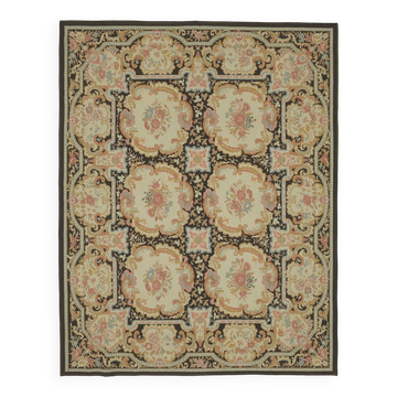 Handmade European Vintage Aubusson Kilim 238 cm x 303 cm