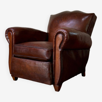 Leather Club Chair, Havana Moustache Model Circa 1950's