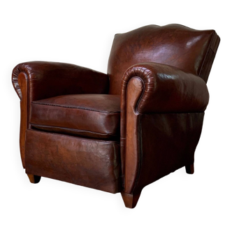 Leather Club Chair, Havana Moustache Model Circa 1950's