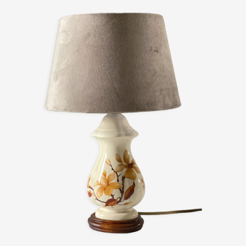 Lampe aux magnolias en céramique et velours vintage