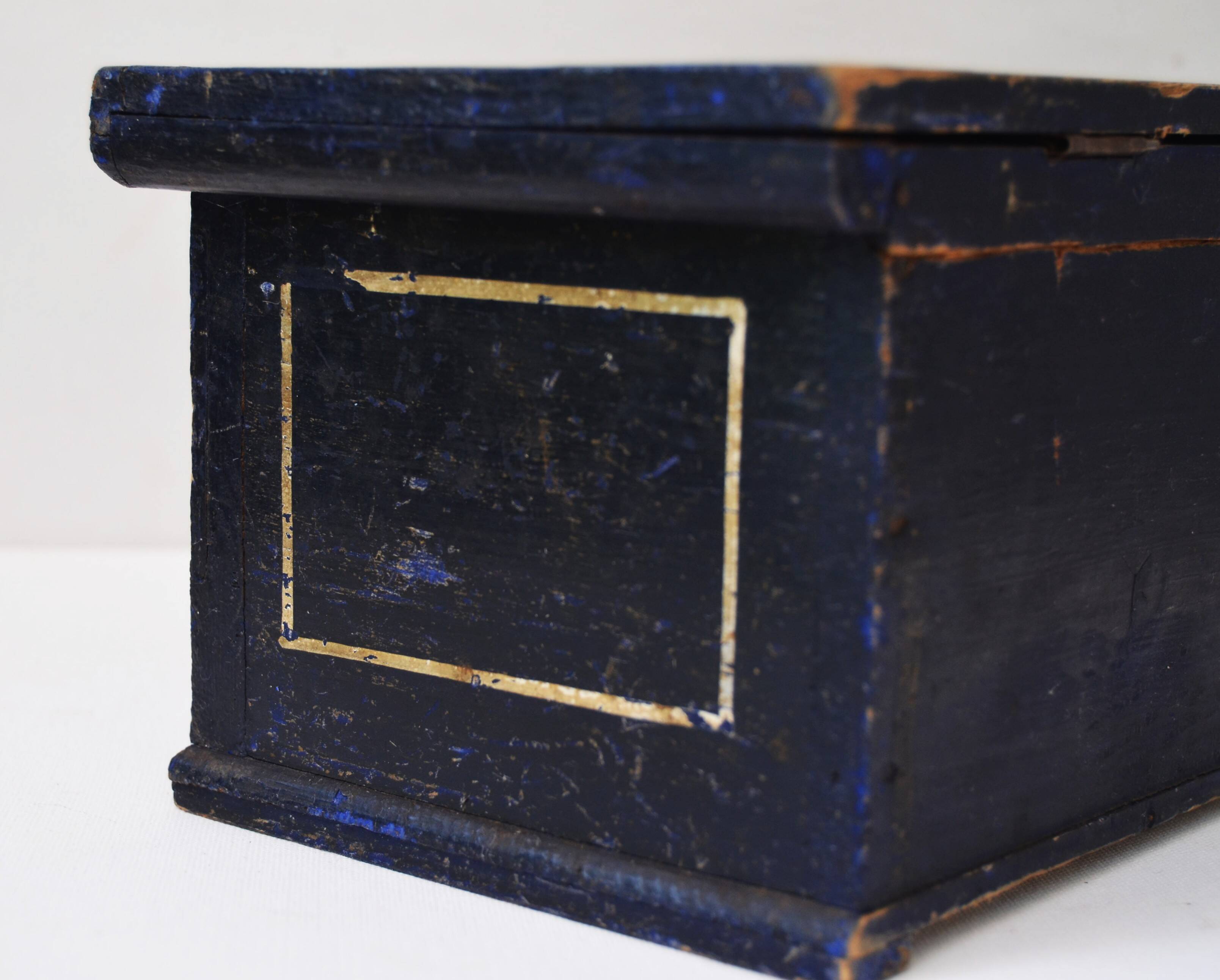 Coffret en bois peint à la main, art populaire antique, mariée, fin du 19e siècle