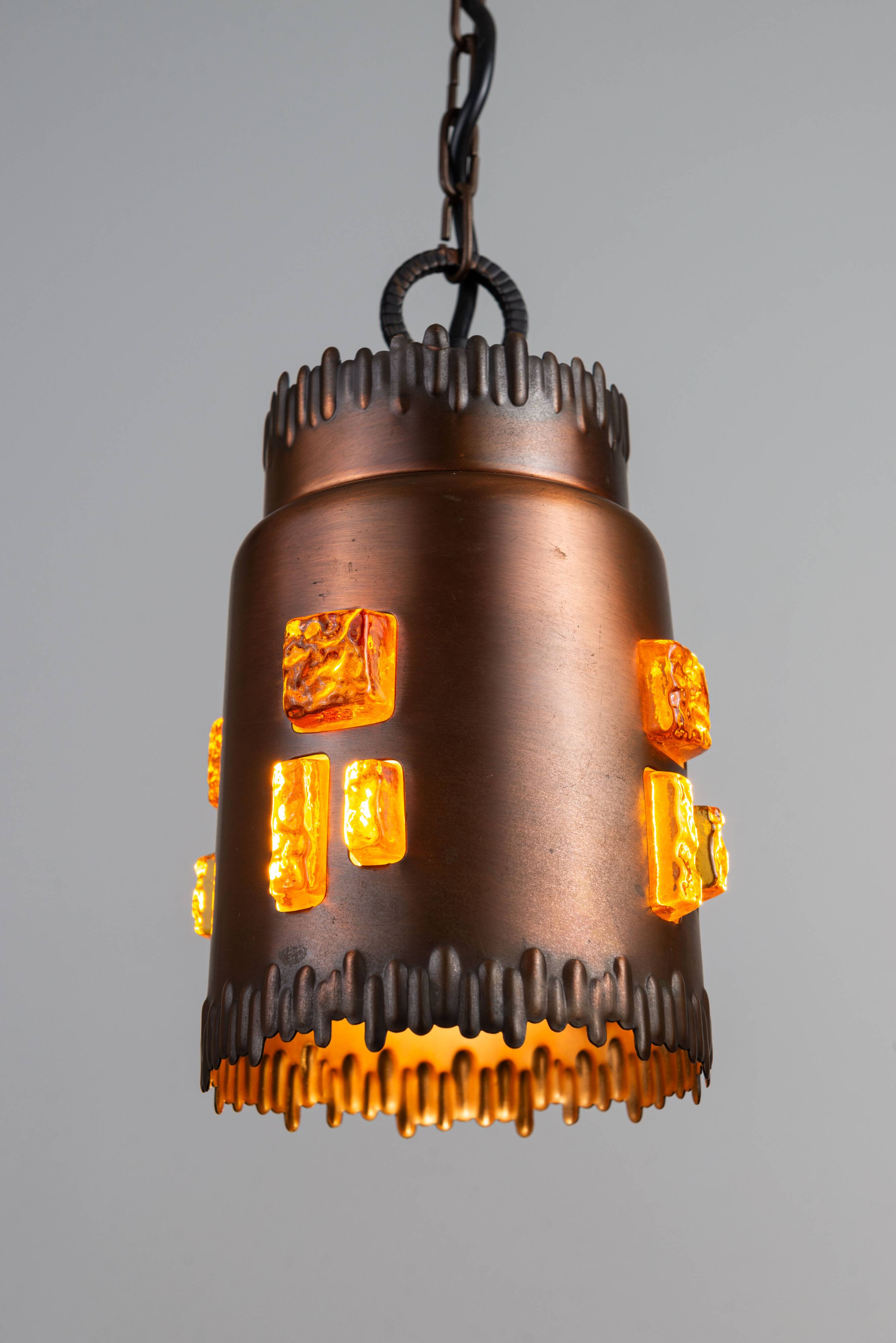 Josef Brumberg JBS Leuchten set of pendants with brass and amber glass