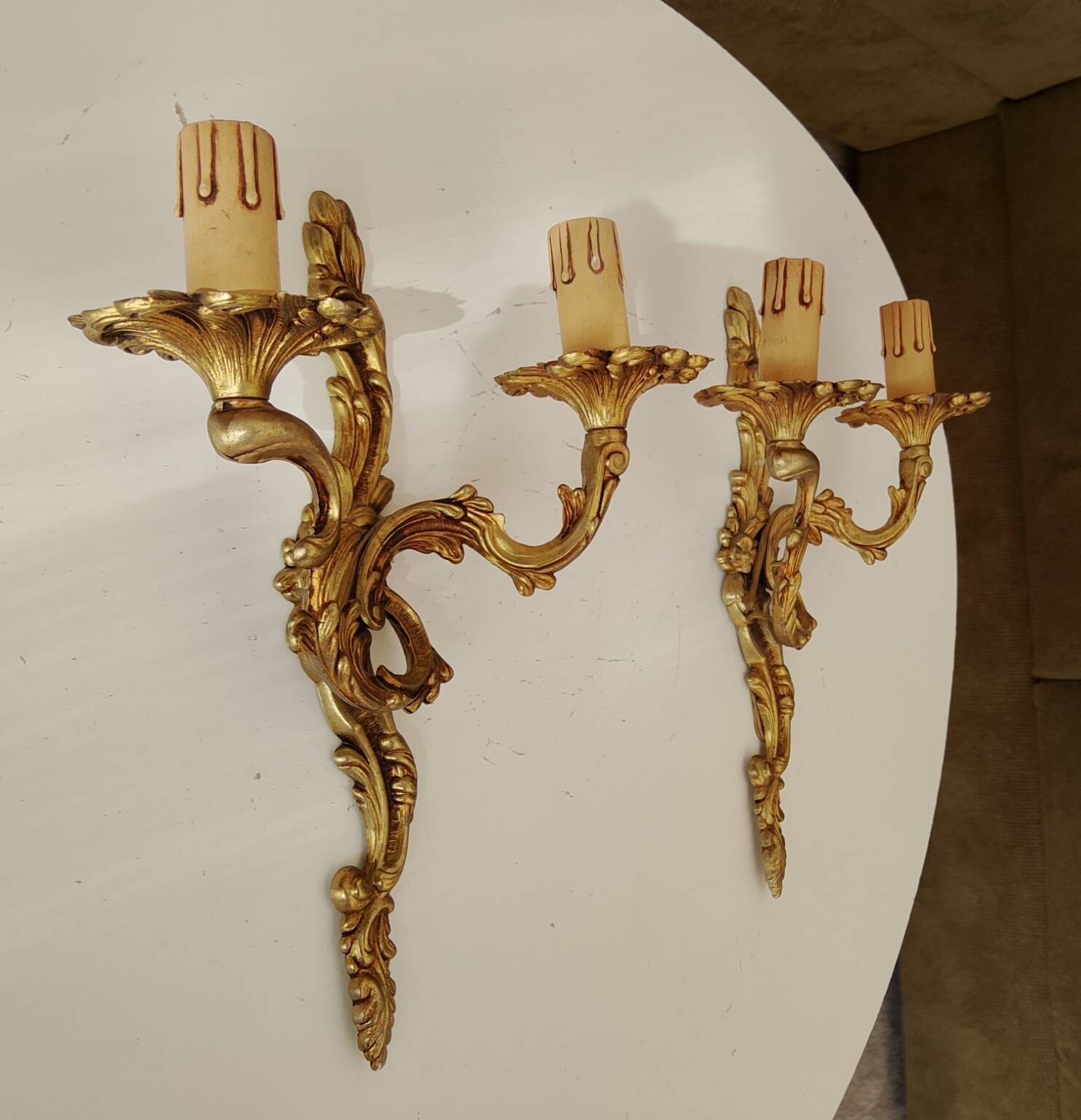 Pair of antique Rococo wall sconces in Louis XV style.