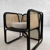 Fauteuil cubique en rotin noir et cannage