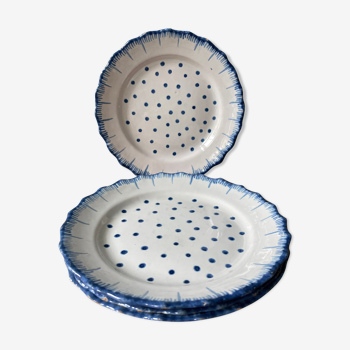 Lot de 4 assiettes plates XIXème à pois