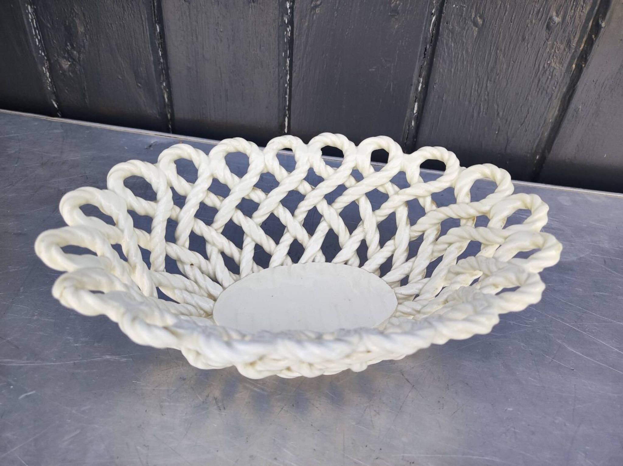 Vintage woven ceramic fruit bowl