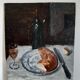 Still life with brioche and glass of cider