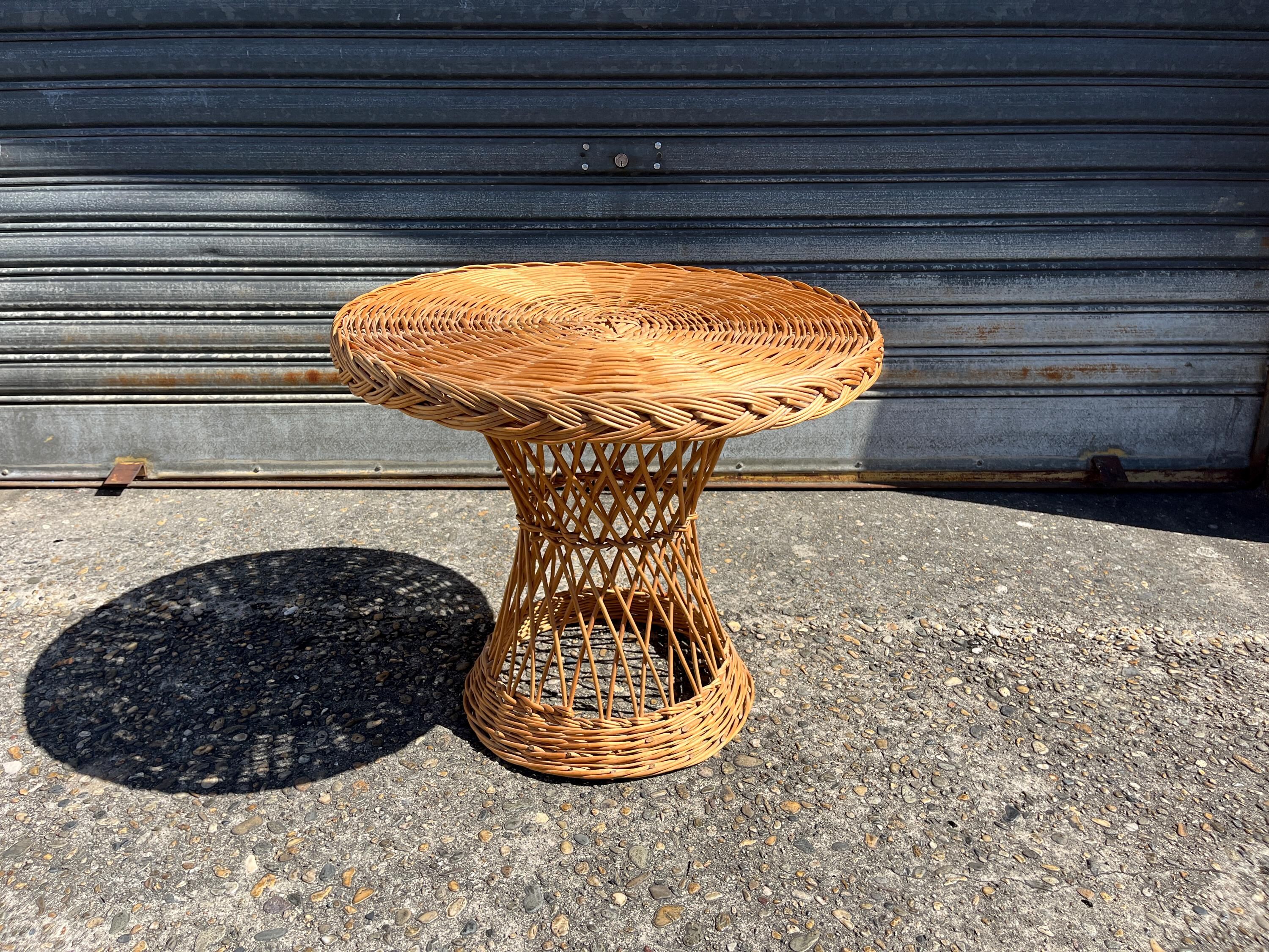 Vintage rattan and wicker side table