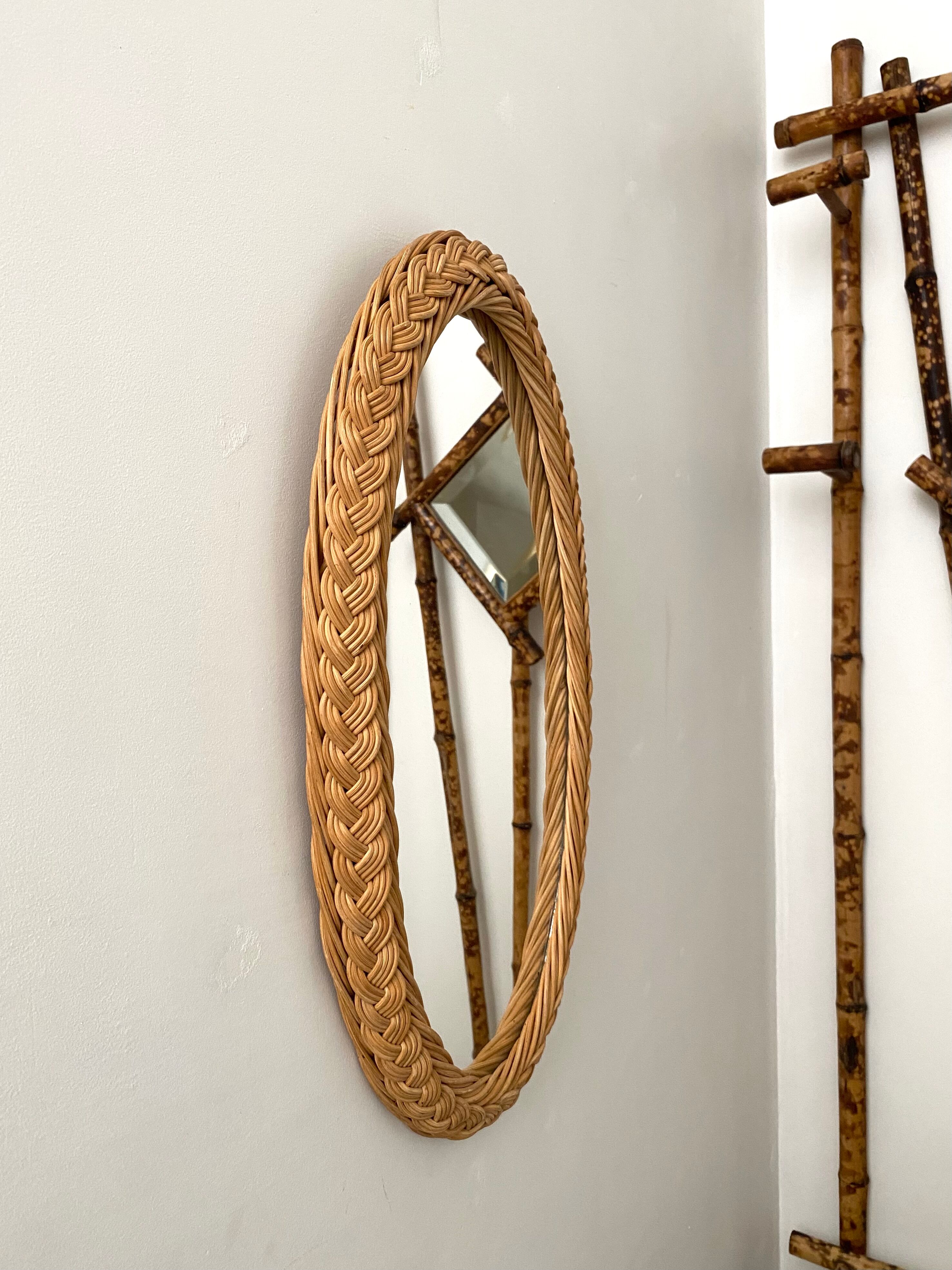 Braided rattan mirror