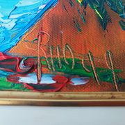 Oil painting on canvas, bouquet of flowers in a framed vase, signed.