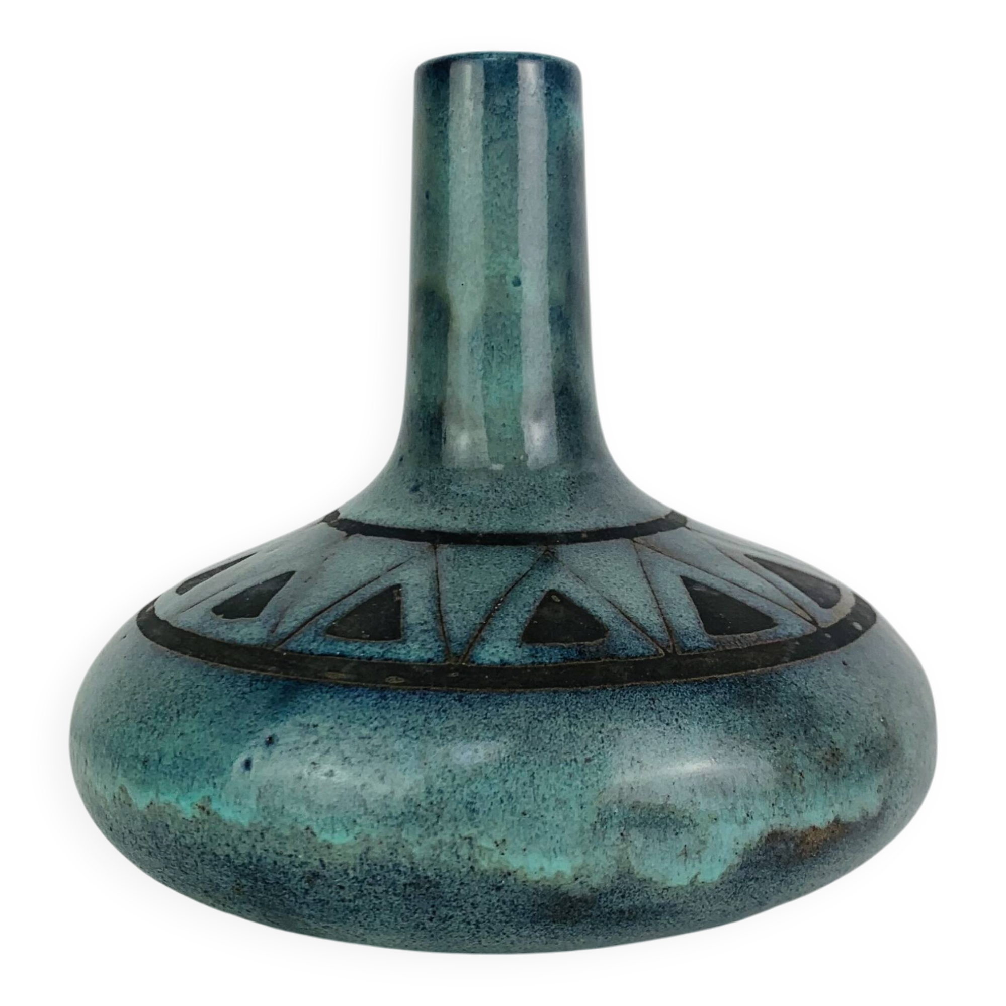 Vintage ceramic vase pottery Kings of Majorca in Perpignan, geometric.