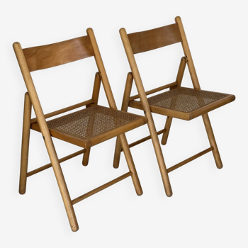 2  chaises cannées et pliantes, design Habitat des années 80