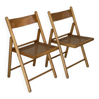 2  chaises cannées et pliantes, design Habitat des années 80