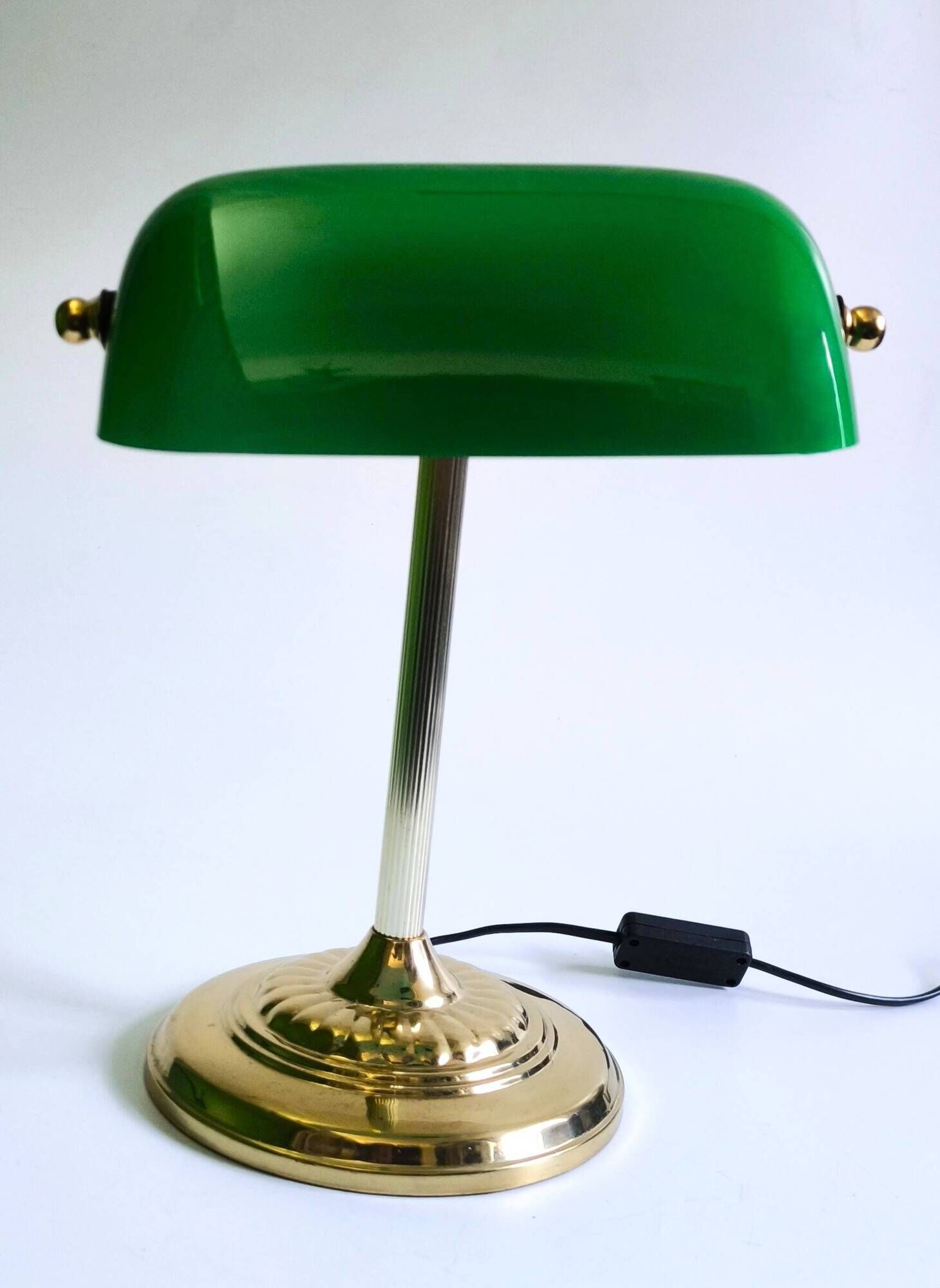 French banker lamp made of green opaline glass.