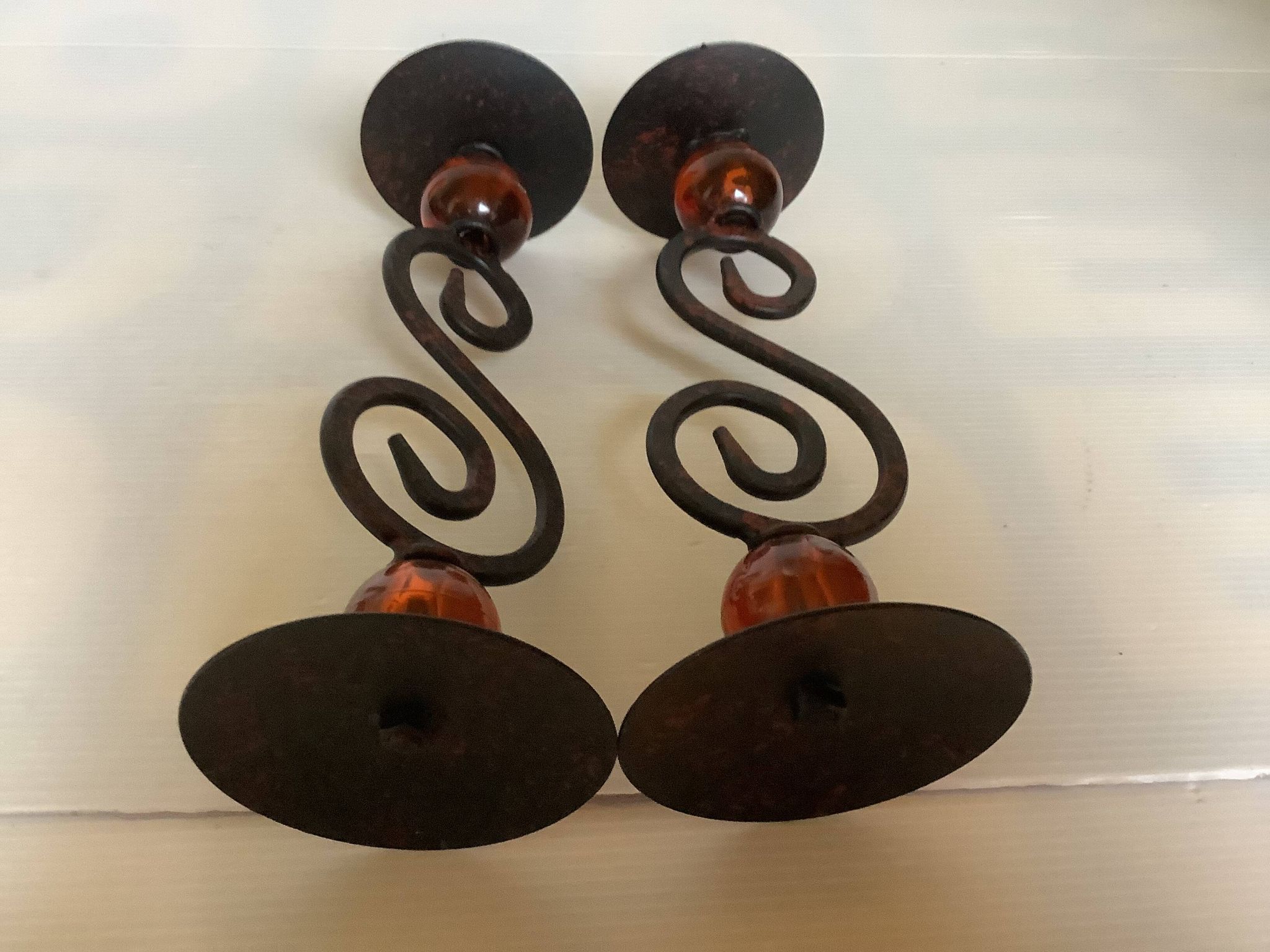 Pair of spiral candlesticks and beads