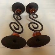 Pair of spiral candlesticks and beads