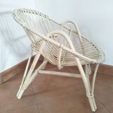 Fauteuil coquille en rotin blanc