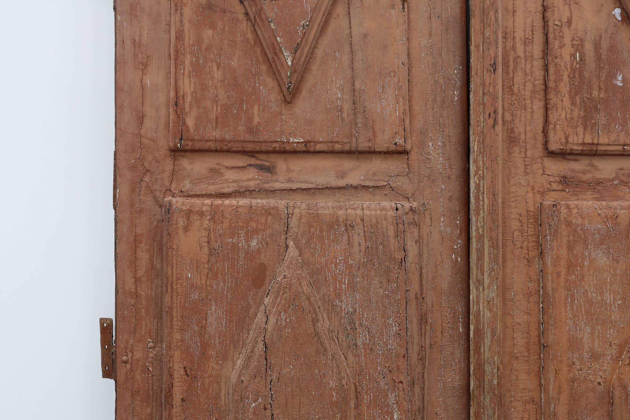 Large 17th century Monastery doors in terracotta lacquered oak, Portugal