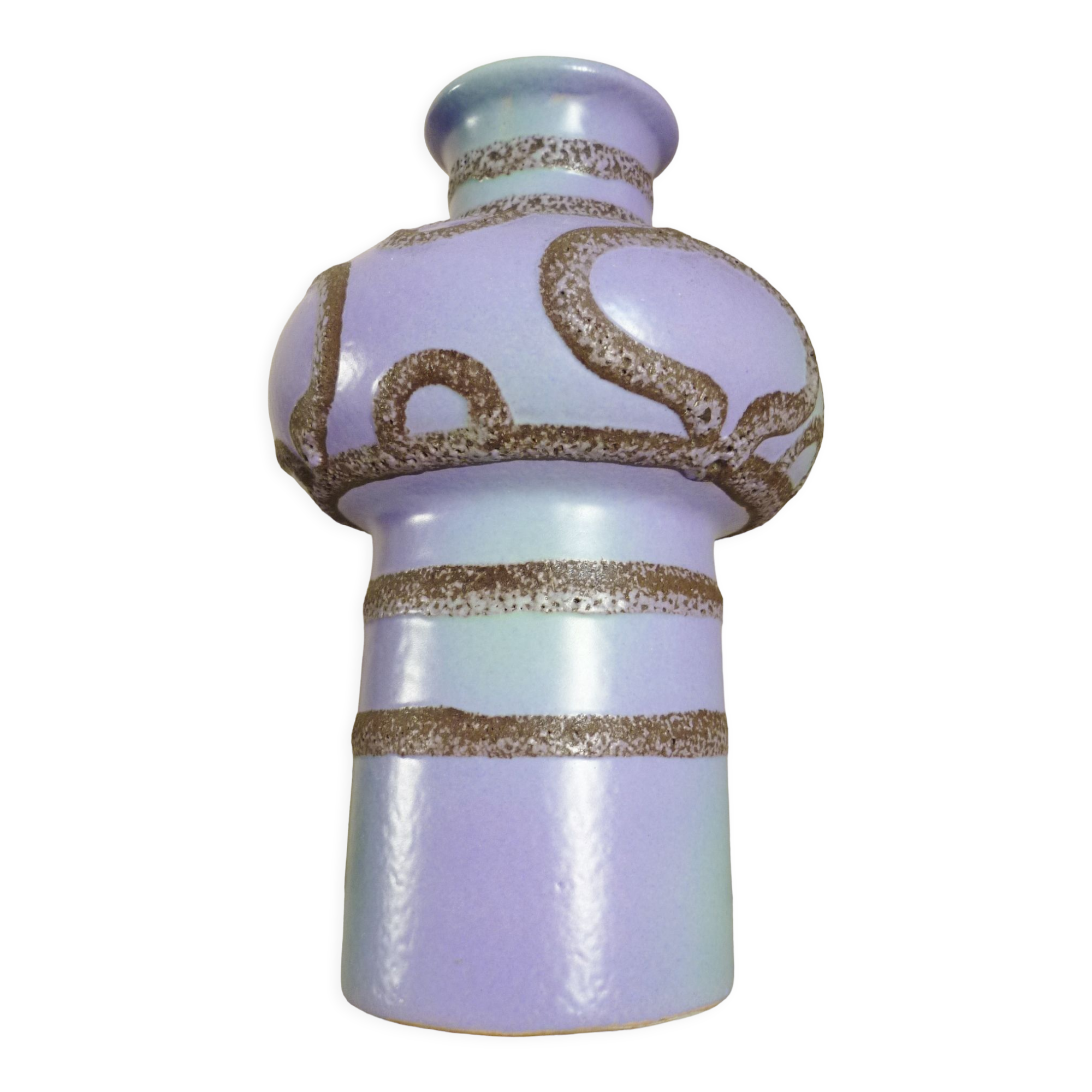 Glazed ceramic vase, abstract shape and decoration, fat lava, vintage 60s/70s