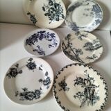 Set of 6 ironstone plates in shades of blue, late 19th to early 20th century.